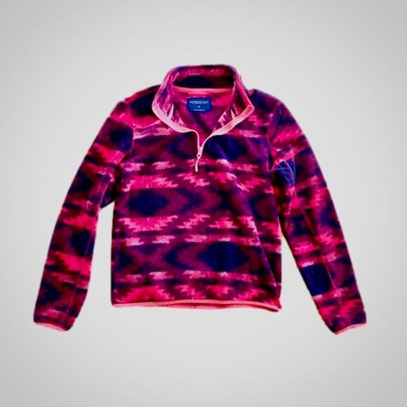Aeropostale Tribal Pattern Pink Pullover Fleece Sweater Top Womens Medium - Picture 1 of 12